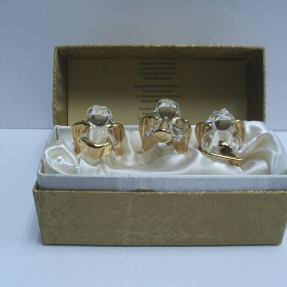 New Musical Angel Trio Crystal & Gold In Gift Box - Picture 3 of 4